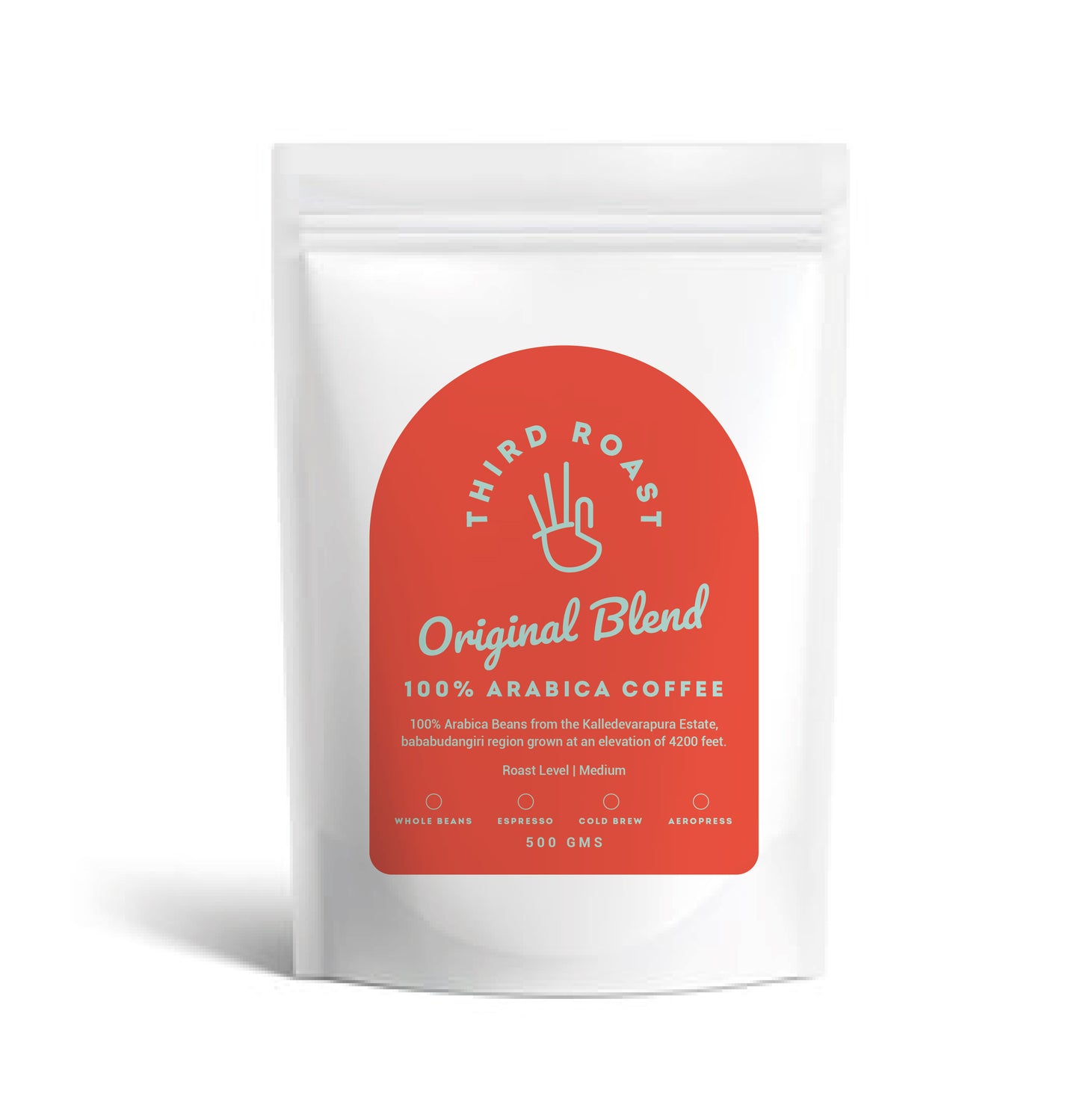 white coffee pouch with orange label